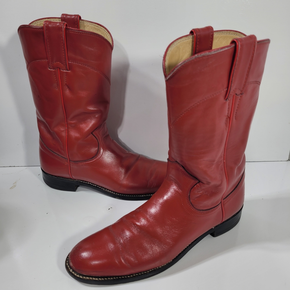 Justin Women's Sz 6.5 A Red Leather Ropers Round Toe Western Cowboy Boots L3055